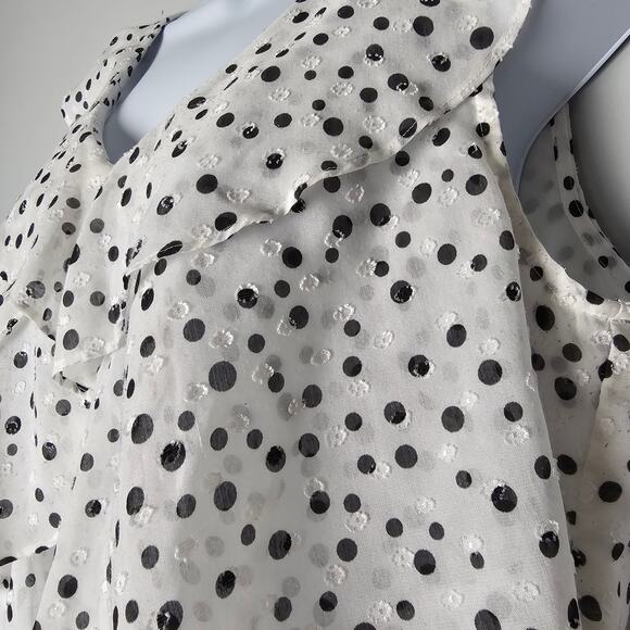 LOFT Black White Polka Dot Ruffle Sleeveless Blouse Women’s M Layering Top - Picture 2 of 8